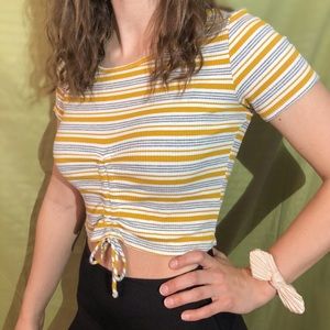 Striped cinched comfy cropped tee